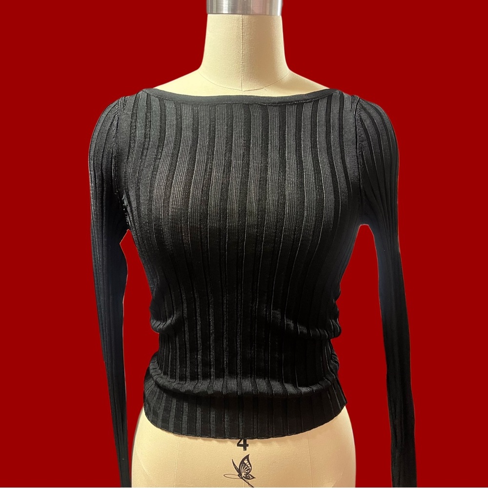 Free People Black Ribbed Low Back Blouse